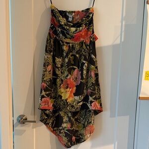 American Rag Floral High-Low Strapless Dress Size M Pink Green Grunge